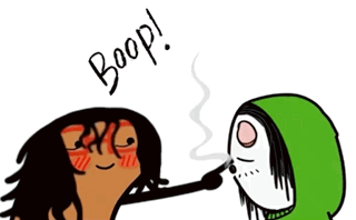 A Cartoon Drawing Of A Person Blowing A Smoke Bomb With The Word Boop Written Above Them GIF