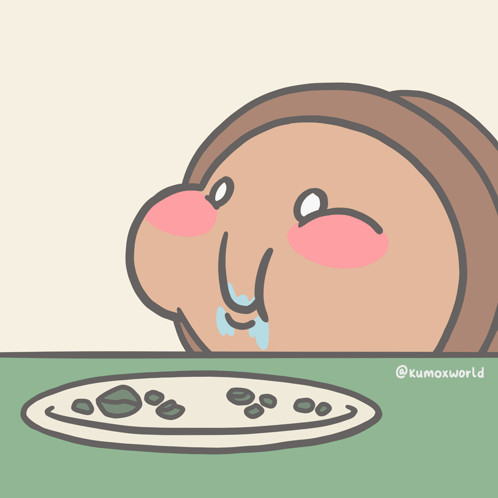 A Cartoon Drawing Of A Person Eating A Plate Of Food With The Username @Kumoxworld At The Bottom GIF