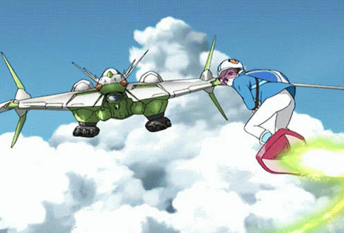 A Cartoon Drawing Of A Person Flying A Jet GIF