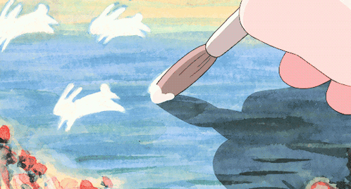 A Cartoon Drawing Of A Person Holding A Brush Over A Body Of Water GIF