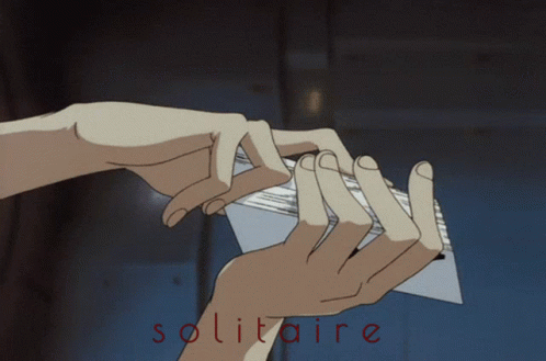A Cartoon Drawing Of A Person Holding A Card With The Word Solitaire Below It GIF