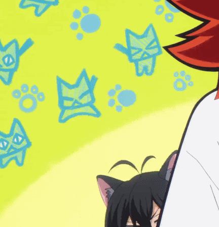 A Cartoon Drawing Of A Person Holding A Cat With Paw Prints In The Background GIF