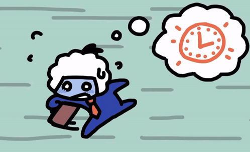 A Cartoon Drawing Of A Person Holding A Cup With A Clock In The Background GIF