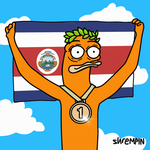 A Cartoon Drawing Of A Person Holding A Flag And Wearing A Medal With The Number 1 On It GIF