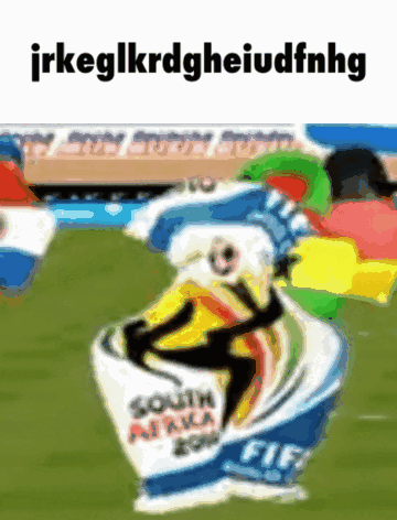A Cartoon Drawing Of A Person Holding A Flag That Says South Africa 2010 GIF