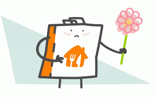 A Cartoon Drawing Of A Person Holding A Flower And A Fork And Knife GIF