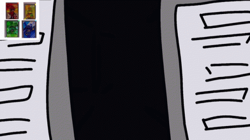 a cartoon drawing of a person holding a piece of paper that says ' a ' on it