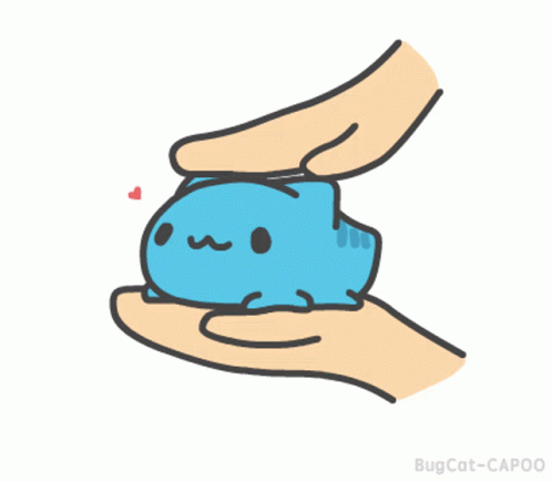 A Cartoon Drawing Of A Person Holding A Small Blue Cat GIF