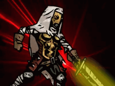 A Cartoon Drawing Of A Person Holding A Sword With A Yellow Light Behind Him GIF