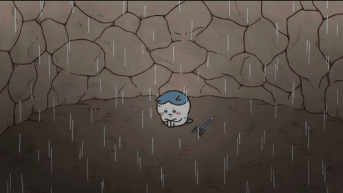 A Cartoon Drawing Of A Person In A Cave With A Shovel GIF