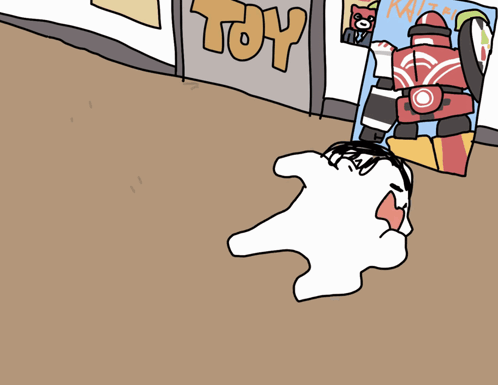A Cartoon Drawing Of A Person In Front Of A Toy Store Door GIF