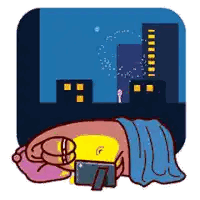 a cartoon drawing of a person laying in bed with a cell phone