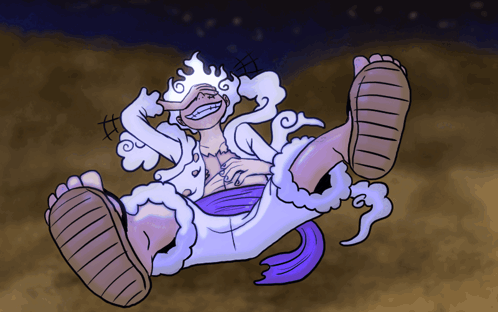 A Cartoon Drawing Of A Person Laying On The Ground With A Purple Scarf Around Their Waist GIF