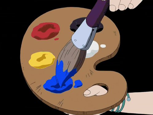 A Cartoon Drawing Of A Person Painting With A Brush And A Palette GIF