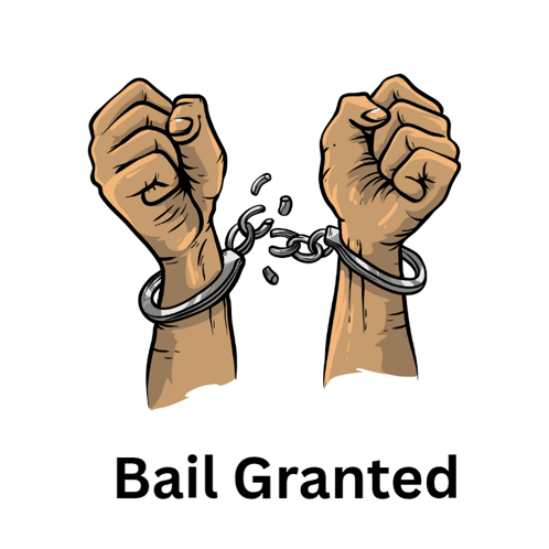 A Cartoon Drawing Of A Person 'S Hands In Handcuffs And The Words Bail Granted Below Them GIF