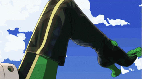 A Cartoon Drawing Of A Person 'S Leg With A Blue Sky In The Background GIF