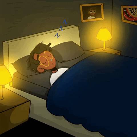 A Cartoon Drawing Of A Person Sleeping In A Dark Room GIF