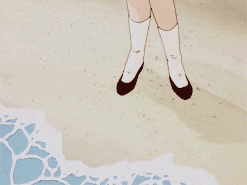 a cartoon drawing of a person standing on the beach