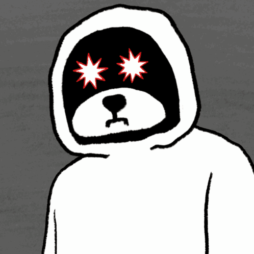 A Cartoon Drawing Of A Person Wearing A Hoodie With Red Stars In Their Eyes GIF