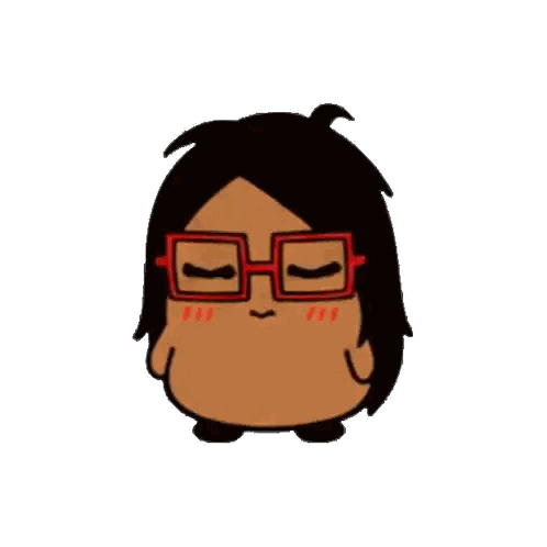 a cartoon drawing of a person wearing glasses with a big eye