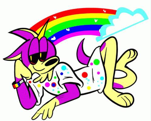 A Cartoon Drawing Of A Person With A Rainbow Behind Them GIF