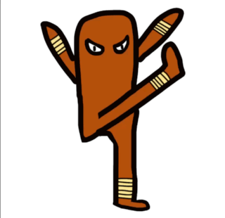 a cartoon drawing of a person with bandages on their feet