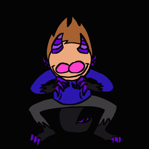 A Cartoon Drawing Of A Person With Horns And Purple Eyes GIF