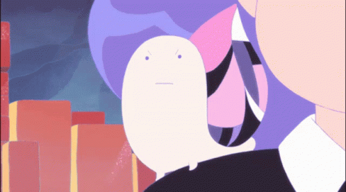 A Cartoon Drawing Of A Person With Purple Hair And A White Ghost With An Angry Face GIF