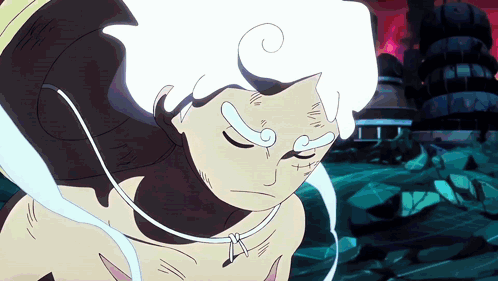 A Cartoon Drawing Of A Person With White Hair And A Necklace Around Their Neck GIF