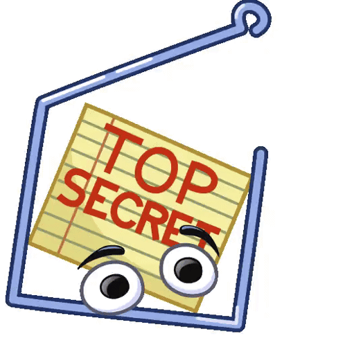 a cartoon drawing of a piece of paper that says " top secret "