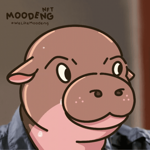 A Cartoon Drawing Of A Pig With The Words Nft Moodeng Written Above It GIF