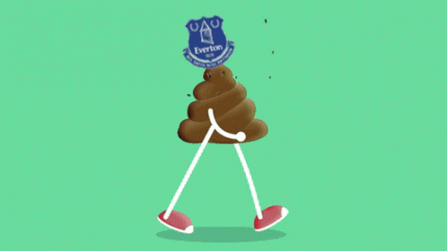 a cartoon drawing of a pile of poop with the everton logo on it