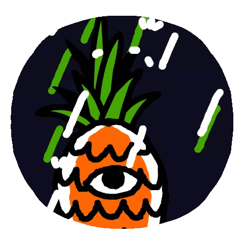a cartoon drawing of a pineapple with an eye and teeth