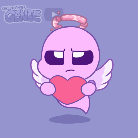 A Cartoon Drawing Of A Pink Angel With The Name Christopher 'S Genie Above It GIF
