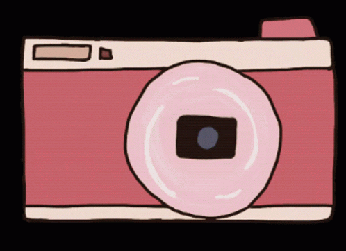 A Cartoon Drawing Of A Pink Camera With A Black Lens GIF