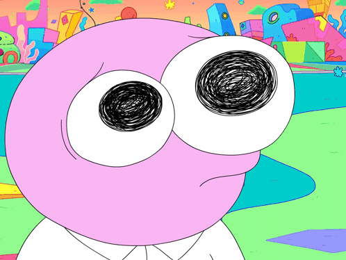 A Cartoon Drawing Of A Pink Circle With A Black Hole In The Middle Of Its Eyes GIF
