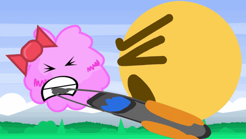 A Cartoon Drawing Of A Pink Cloud With A Red Bow And A Yellow Smiley Face With The Letter N On It GIF