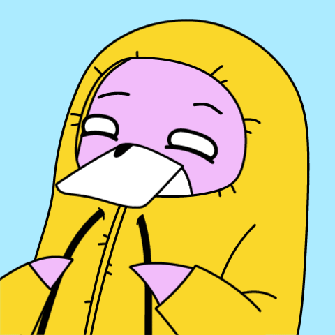 A Cartoon Drawing Of A Pink Duck In A Yellow Jacket GIF