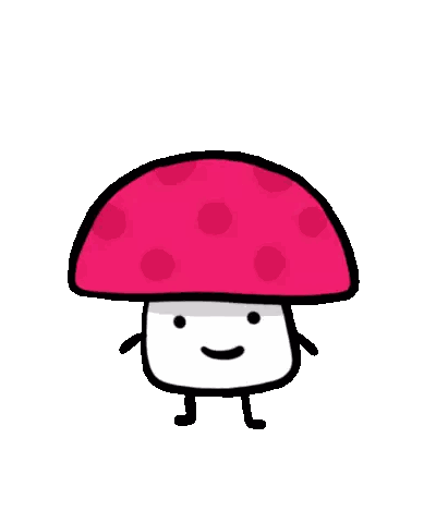 a cartoon drawing of a pink mushroom with white legs and arms