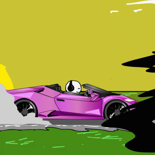 A Cartoon Drawing Of A Pink Sports Car GIF