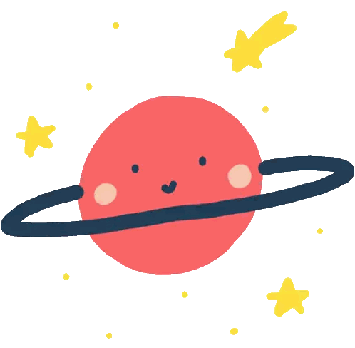 a cartoon drawing of a planet with a smiling face and stars around it