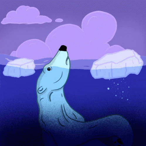A Cartoon Drawing Of A Polar Bear In The Water GIF