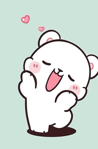 A Cartoon Drawing Of A Polar Bear With Hearts Coming Out Of Its Mouth . GIF