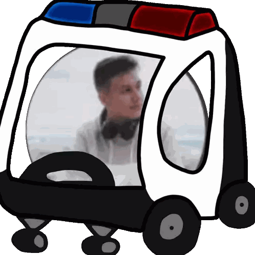 a cartoon drawing of a police car with a man in the back
