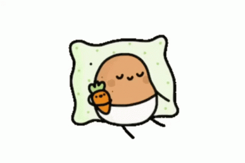 A Cartoon Drawing Of A Potato Sleeping On A Pillow Holding A Carrot . GIF
