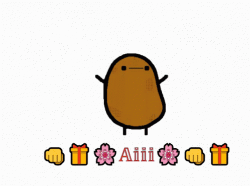 A Cartoon Drawing Of A Potato That Says Aiiii On The Bottom GIF