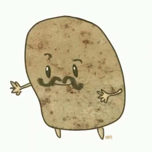 A Cartoon Drawing Of A Potato With A Mustache And Hand GIF