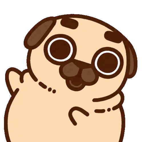 a cartoon drawing of a pug dog with circles in his eyes