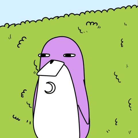 A Cartoon Drawing Of A Purple And White Animal With A Crescent Moon On Its Head GIF