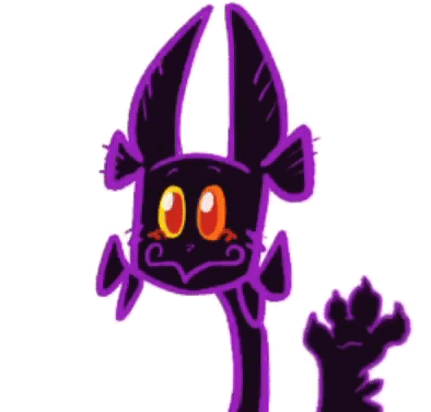 A Cartoon Drawing Of A Purple Monster With Orange Eyes And A Paw . GIF